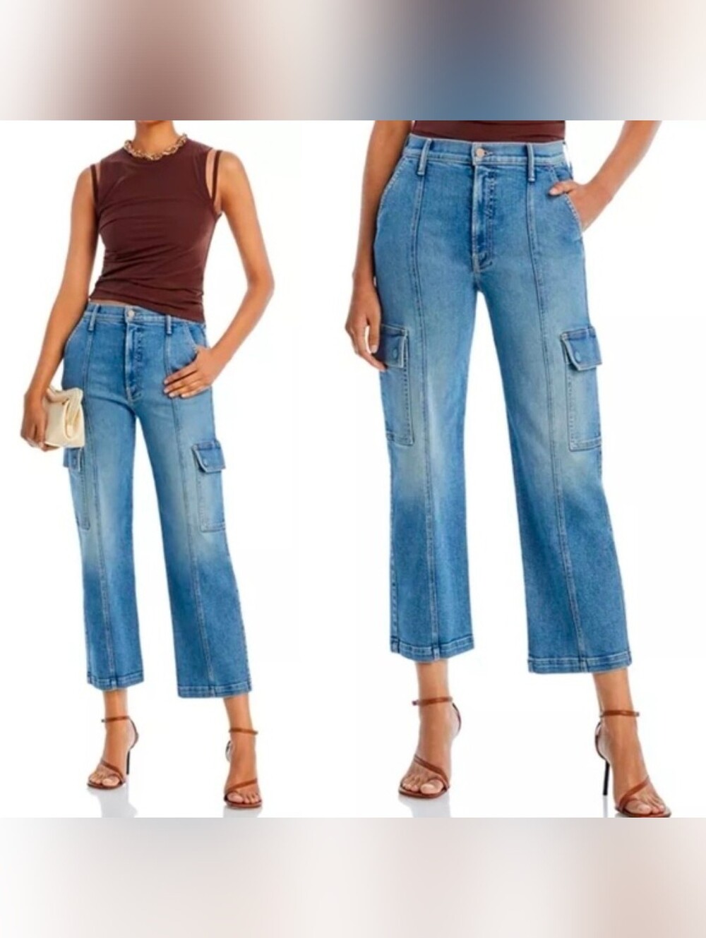 MOTHER The Rambler Cargo Ankle Jeans Size 27 in "Fruit Carts" Indigo Blue
